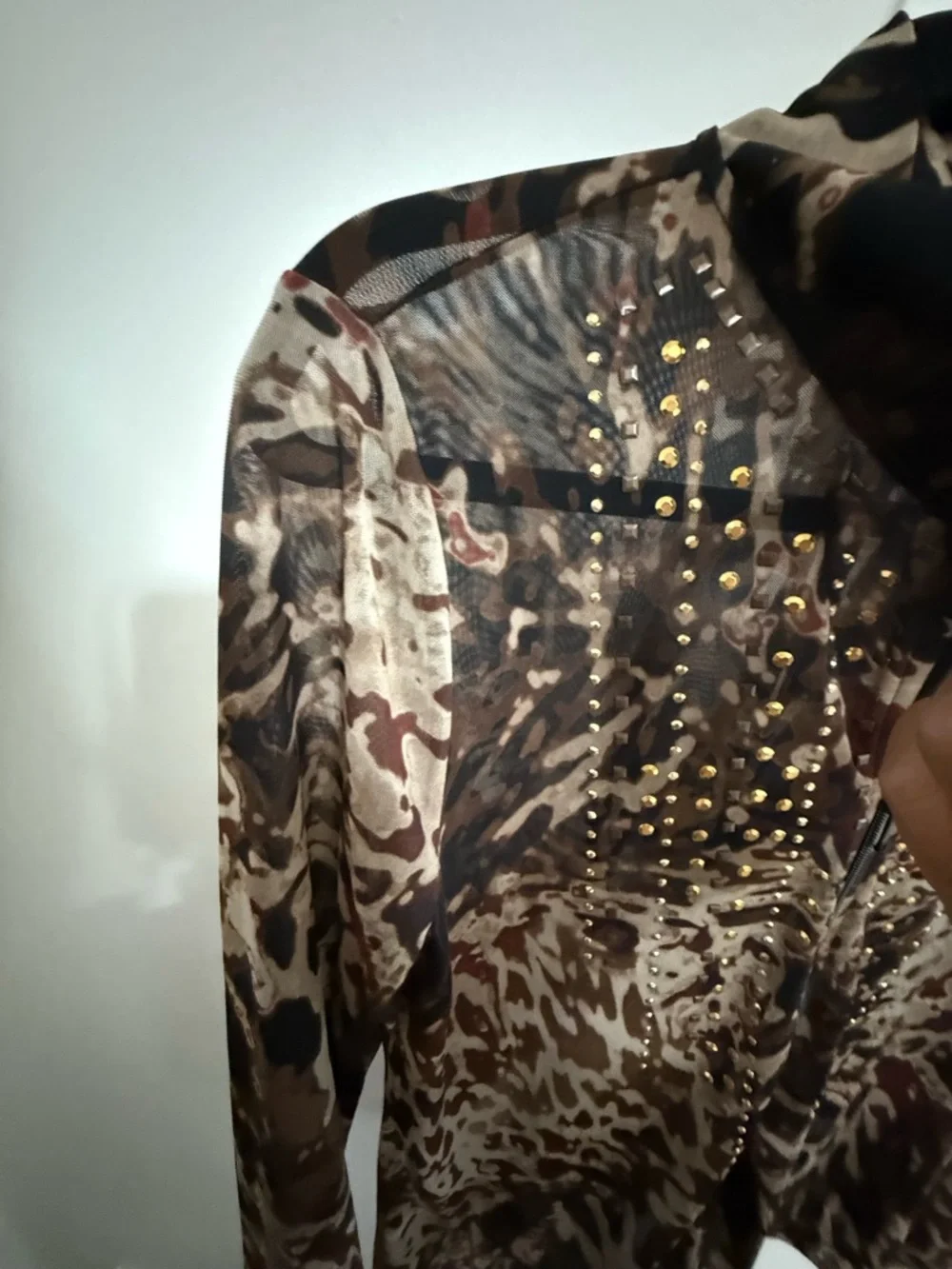 Brown Animal-Print Zip Front Utility Jacket with Stud Detail - Picture 4 of 5